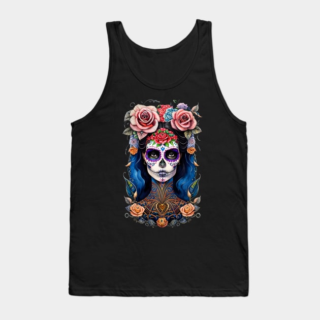 Sugar Skull Art -Woman in Gorgeous Skull Makeup Tank Top by ImaginativeInkPOD